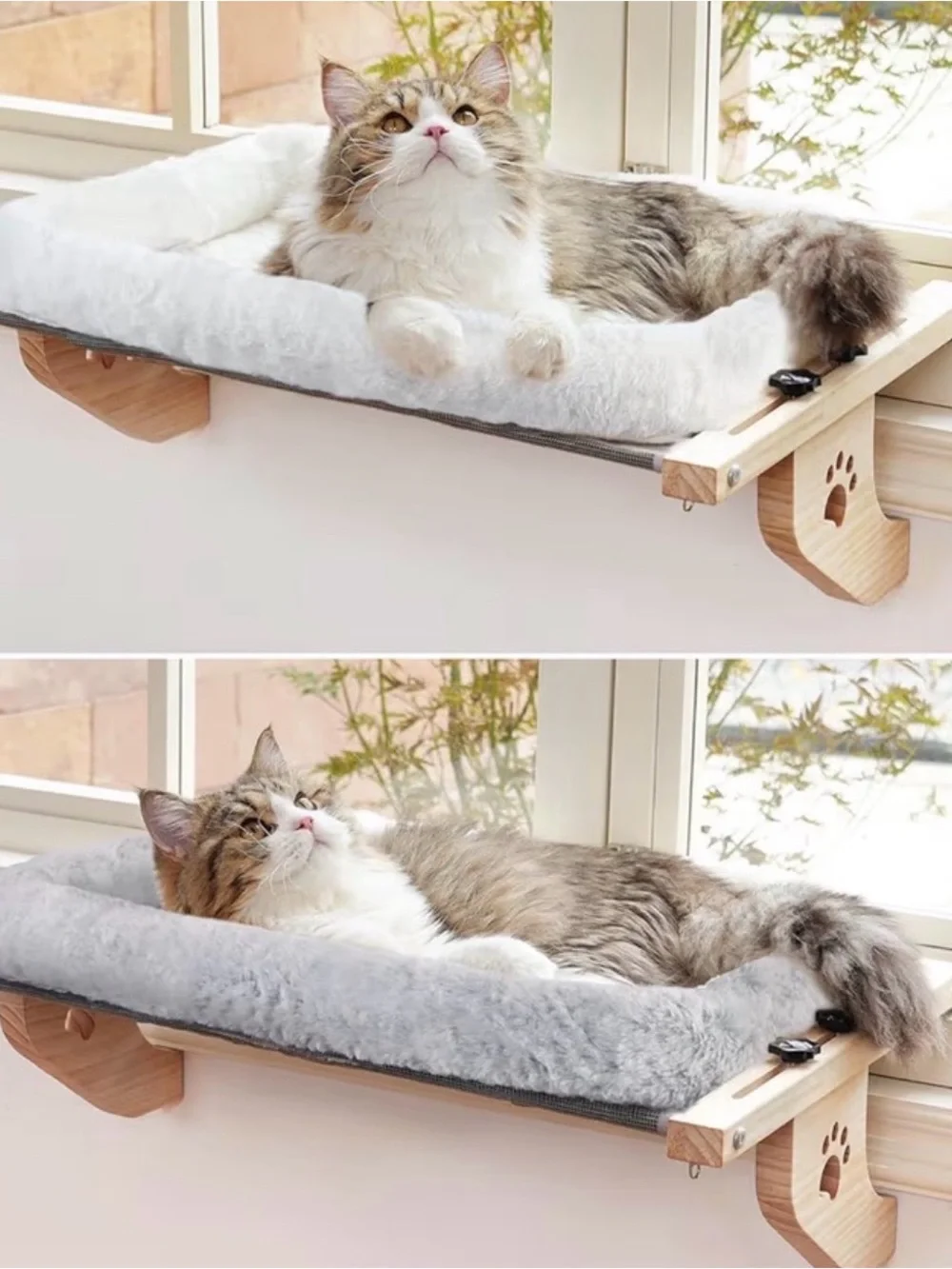 Plush White Window Cat Bed Shelf with Soft Faux Fur Cushion